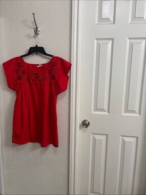 Embroidered Red Women's Short-Sleeve Top